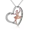 wholesale 925 Sterling Silver Heart Pendant Necklace Wholesale with Ballet Dancer Charm and Inspirational Message Be Strong - Perfect Gift for Dance Lovers-0-0