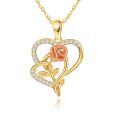 wholesale 14K Gold Rose Flower in Heart Shape Pendant Necklaces for Women Girl's Valentines Day Gifts-0-0