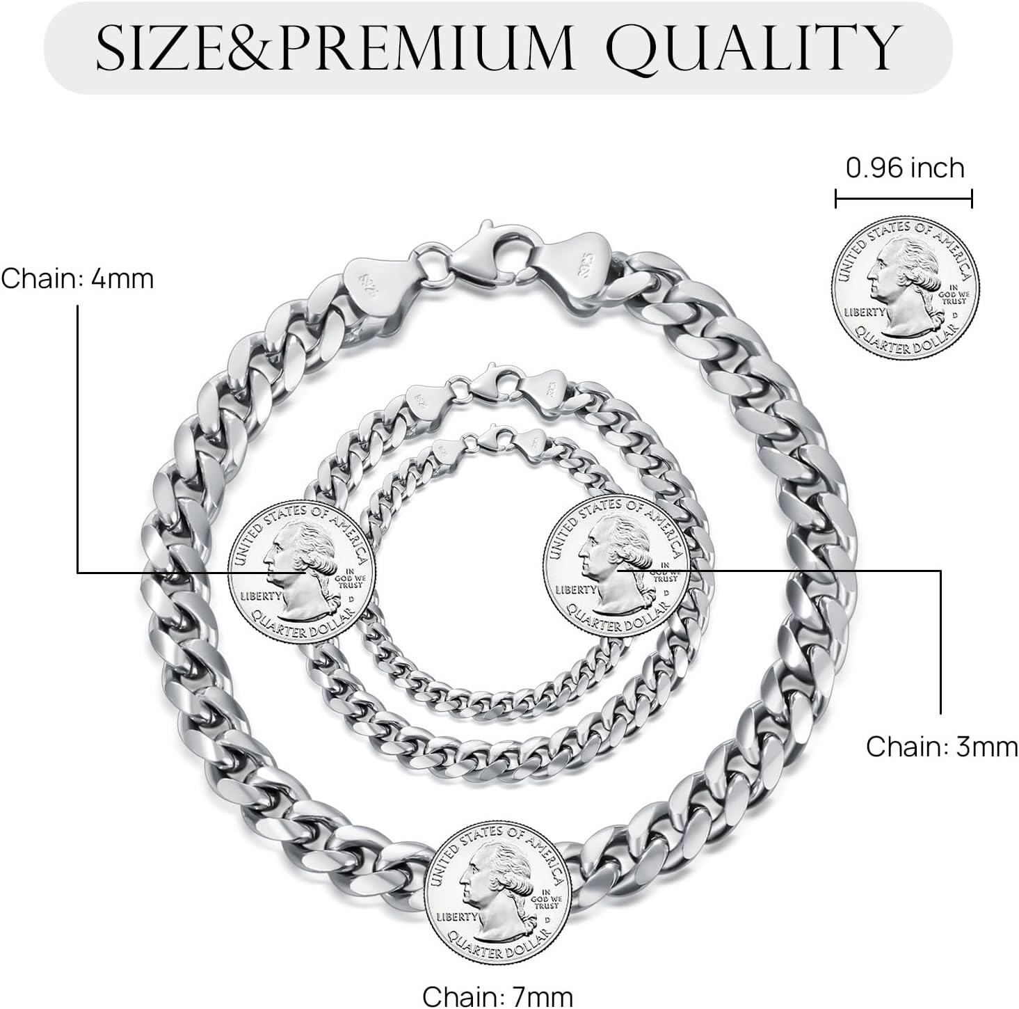 925 Sterling Silver Cuban Link Chain Bracelet for Men/Women - 3/4/7 mm Widths with Lobster Claw Closure (Length: 7-9 inches)-0-1