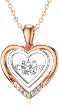 wholesale 14K Rose Gold Double Heart Shape Diamond Pendant Necklace for Women 16-18 Inches-Rose Gold gold