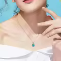 wholesale 925 Sterling Silver Natural Turquoise and Larimar Infinity Feather Pendant Necklace-0-7