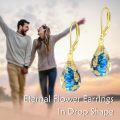 wholesale 925 Sterling Silver Pink Pressed Flowers Gold Leaf Drop Leverback Earrings-0-7