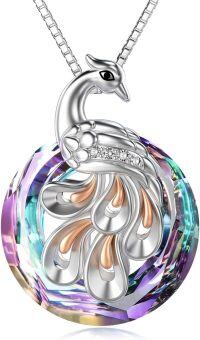 wholesale Sterling Silver Crystal Phoenix Pendant Necklace for Women Gift-Purple white-gold-plated-silver