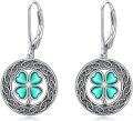 wholesale 925 Sterling Silver Green Clovers Leverback Drop Earrings Irish Celtic s for Her-0-0
