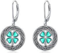 wholesale 925 Sterling Silver Green Clovers Leverback Drop Earrings Irish Celtic s for Her-celtic