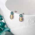 wholesale 925 Sterling Silver Pineapple Stud Earrings with Green Leaves and Yellow Slices-0-2