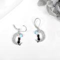 wholesale 925 Sterling Silver Moon & Star Black Cat Leverback Drop Earrings-0-4