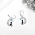 wholesale 925 Sterling Silver Black Cat Crescent Moon Star Moonstone Drop Earrings-0-4