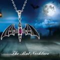 wholesale 925 Sterling Silver & Black Onyx Bat Wing Cross Pendant Necklace, Halloween Vampire Jewelry Gift for Women Men-0-4