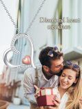 wholesale 925 Sterling Silver with Rose Gold and White Diamonds Double Heart Pendant Necklace for Women - F-G-I1/I2 Clarity-0-2