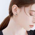 wholesale S925 Sterling Silver Cubic Zirconia Moon & Cat Paw Print Stud Earrings for Women-0-3