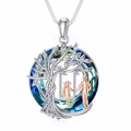 TOUPOP Sterling Silver Blue Crystal Father Daughter Pendant Necklace Gift-0-0