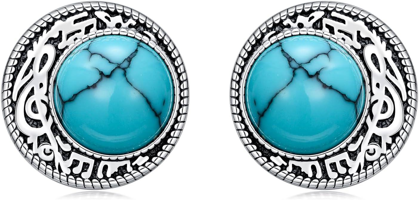 Sterling Silver Turquoise Stud Earrings Western Jewelry Gift-0-0