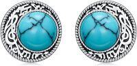wholesale 925 Sterling Silver Round Turquoise Stone Stud Earrings for Women Boho Style Western s 48x37mm-Turquoise
