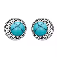 wholesale 925 Sterling Silver Round Turquoise Stone Stud Earrings Wholesale for Women Boho Style Western s 48x37mm-Turquoise