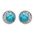 wholesale 925 Sterling Silver Oxidized Vintage Filigree Turquoise Oval Stud Earrings-0-0