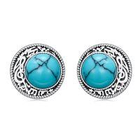 wholesale 925 Sterling Silver Oxidized Vintage Filigree Turquoise Oval Stud Earrings-Turquoise