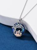 wholesale 925 Sterling Silver Family Tree Mother Children Blue Cubic Zirconia Pendant Necklace-0-4
