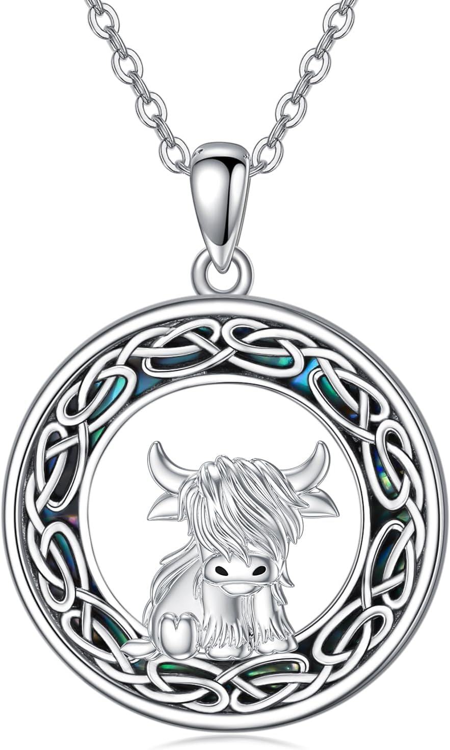 Sterling Silver Highland Cow Birthstone Necklace Jewelry Gifts for Women Girls-Celtic Knot-Celtic Knot