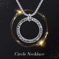 wholesale 925 Sterling Silver Circle Pendant Necklace with Hammered Texture and Chain for Women Men  45cm Length-0-5
