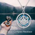 wholesale 925 Sterling Silver Blue Enamel Compass Pendant Necklace Travel Talisman Graduation Gift for Women and Men-0-3