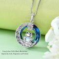 wholesale 925 Sterling Silver Blue Crystal Frog Lotus Flower Pendant Necklace for Women-0-4