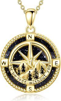 wholesale Sterling Silver Stone Owl Compass Necklace Graduation Gift for Women-A_Compass Blue Sandstone-Yellow Gold Plated