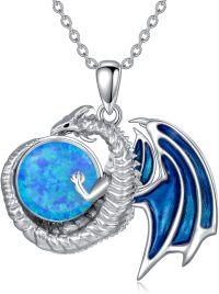 wholesale 925 Sterling Silver Blue Fire Opal Dragon Pendant Necklace s for Women and Girls 48cm Chain Length-style3