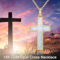 wholesale 14K Gold Opal Stone Delicate Heart Cross Pendant Necklace for Women-0-1