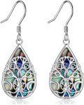 wholesale 925 Sterling Silver Metal Stone Abalone Shell Teardrop Pentagram Triple Moon Goddess Drop Earrings for Women-0-0
