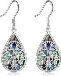 wholesale 925 Sterling Silver Metal Stone Abalone Shell Teardrop Pentagram Triple Moon Goddess Drop Earrings for Women-1-Celtic Tree of Life Earrings