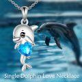 wholesale Silver Metal Cubic Zirconia Blue Crystal Dolphin Necklace for Women Girls Gifts Jewelry Accessories 925 Sterling Silver Chain Charm Pendants Necklaces Valentine's Day Birthday Christmas Present Ideas-0-5