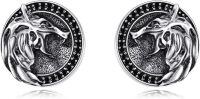 wholesale 925 Sterling Silver Deer Head Round Stud Earrings with Black Crystal Accents for Women-wolf earring