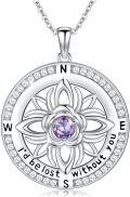 wholesale 925 Sterling Silver 12 Months Birthstone Compass Necklace for Women-0-0