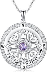 wholesale 925 Sterling Silver 12 Months Birthstone Compass Necklace for Women-06-June-Alexandrite