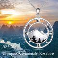 wholesale 925 Sterling Silver Compass Necklace Mountain Landscape Pendant With Black Details-0-1