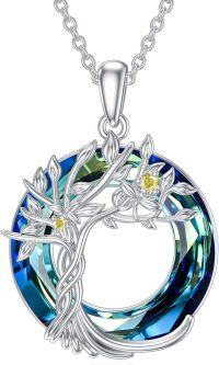 wholesale TOUPOP Insect Animal Theme Tree Of Life Sterling Silver Firefly Pendant Necklace With Blue Crystal Cremation Jewelry Birthday Memorial Gifts For Women, Firefly -undefined