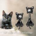 wholesale 925 Sterling Silver Black Cat Dangle Earrings - Adorable Kitty Design for Women and Girls-0-2