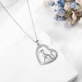 wholesale 925 Sterling Silver Greyhound in Heart Pendant Necklace with Cubic Zirconia and Engraved Message I Love You Forever-0-3
