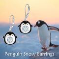 wholesale 925 Sterling Silver Penguin with Snowflake Drop Leverback Earrings-0-2