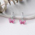 wholesale 925 Sterling Silver Pink Enamel Butterfly Drop Huggie Hoop Earrings for Women - 6 Designs-0-3