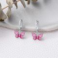 wholesale 925 Sterling Silver Pink Enamel Butterfly Drop Huggie Hoop Earrings for Women - 6 Designs-0-3