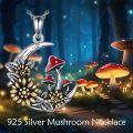 wholesale 925 Sterling Silver Red Enamel Mushroom & Sunflower Crescent Moon Charm Necklace for Women Girls Gifts-0-5