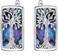 wholesale 925 Sterling Silver Tree of Life Inlay Shell Rectangular Stud Earrings-0-0