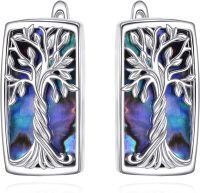 wholesale 925 Sterling Silver Tree of Life Inlay Shell Rectangular Stud Earrings-Tree of Life