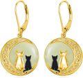 wholesale 14K Gold Plated Sterling Silver Round Natural Jade Earrings for Women-0-10