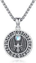 wholesale 925 Sterling Silver Norse Raven Moonstone Runes Pendant Necklace-0-0