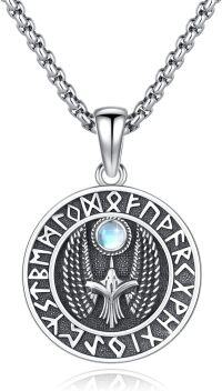 wholesale 925 Sterling Silver Norse Raven Moonstone Runes Pendant Necklace-09-Eagle