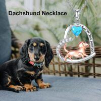 wholesale Sterling Silver Birthstone Dachshund Necklace Dog Lover Gift-1-Turquoise