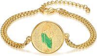 wholesale Gold 925 Sterling Silver St. Jude Thaddeus Religious Medal Charm Bracelet for Women and Men 7-9 Adjustable Chain Length-St Jude-A
